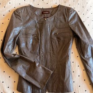 Danier Women's Dark Brown Leather Zip-Front Jacket